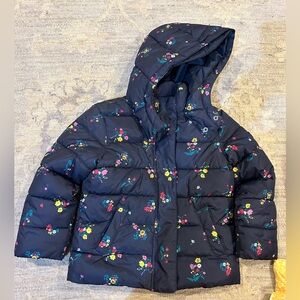 Floral Puffer Jacket with Hood Gap small EUC